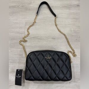 ♠️ NWT! KATE SPADE Black Leather Crossbody Bag Quilted Diamond Design Gold Chain